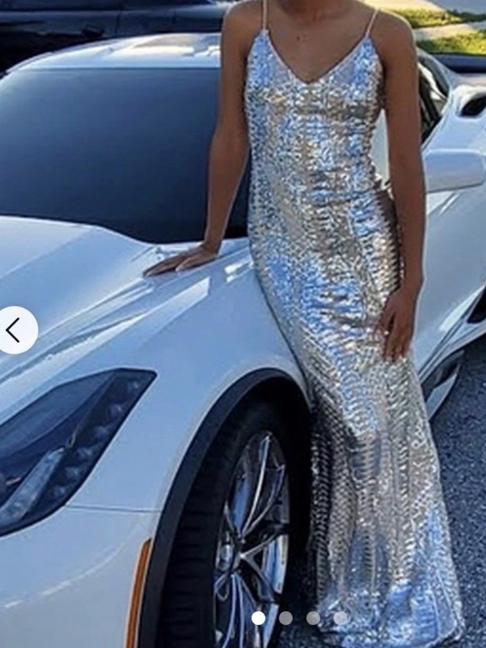 Windsor Silver Sequin Spaghetti Strap Maxi Dress size L